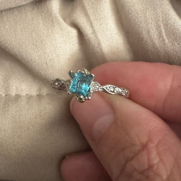 NEW Dainty Delicate Sterling Silver Ring with Aqua Blue Stone - Picture 2 of 2